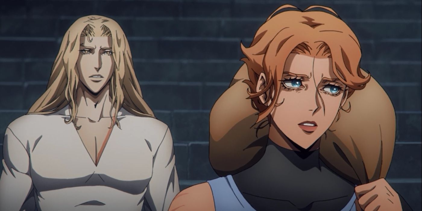 Adrian and Sypha in Castlevania season 4 episode It's Been A Strange Ride