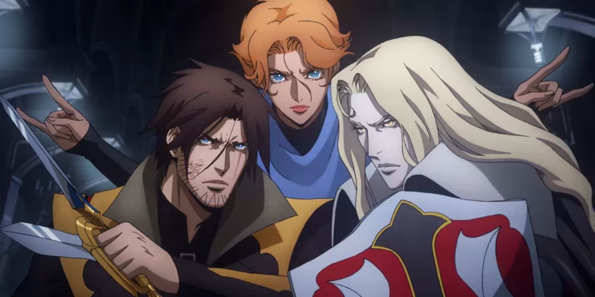 Trevor, Sypha, and Adrian in Castlevania season 4 episode The Endings