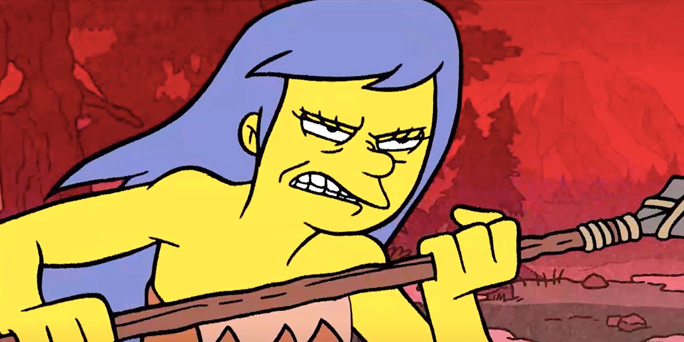 Cavewoman Marge snarls in The Simpsons season 35 episode 13