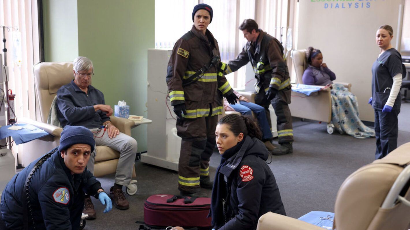 Wesam Keesh as Lennox, Miranda Rae Mayo as Stella Kid, Hanako Greensmith as Violet Mikami, Jake Lockett as Sam Carver in Chicago Fire