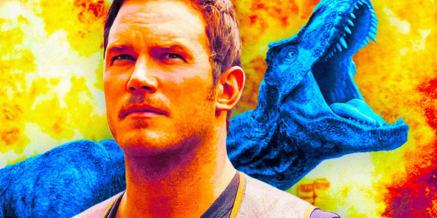 Composite image of Chris Pratt and a T-Rex from Jurassic World