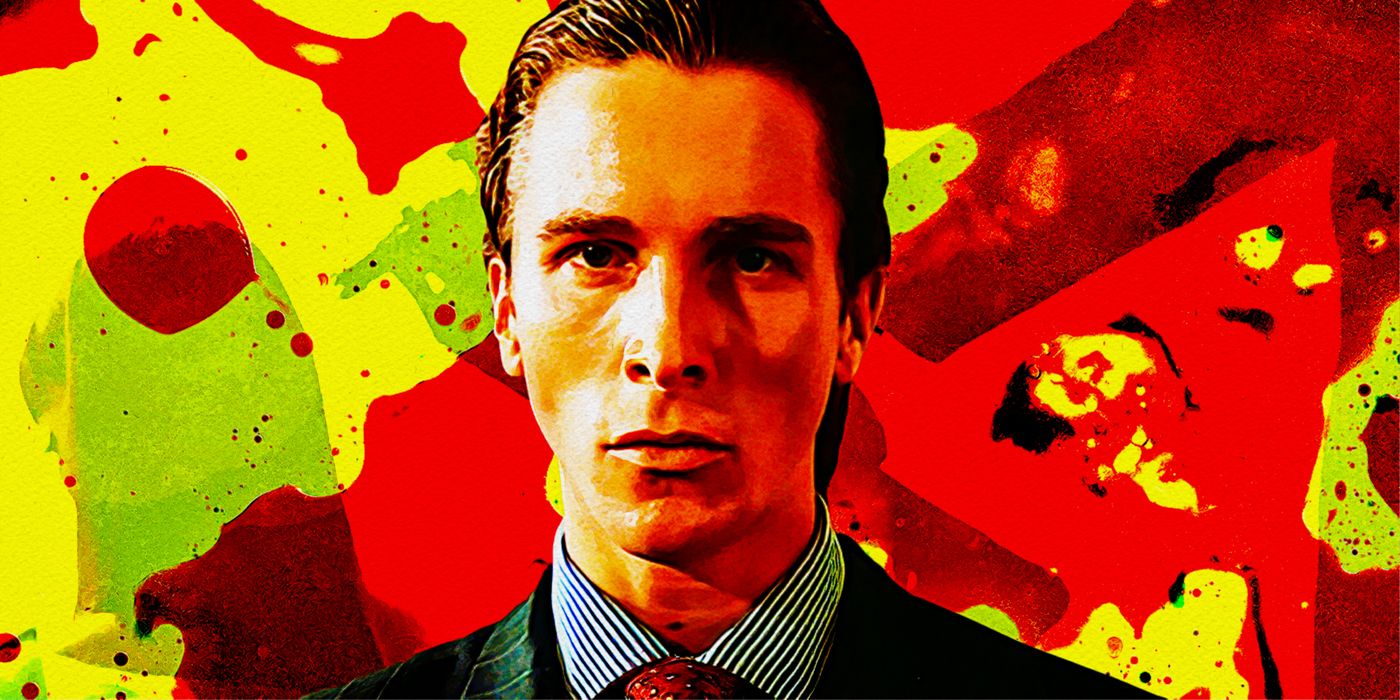 An image of Christian Bale as Patrick Bateman in American Psycho against a bright, colorful backdrop.