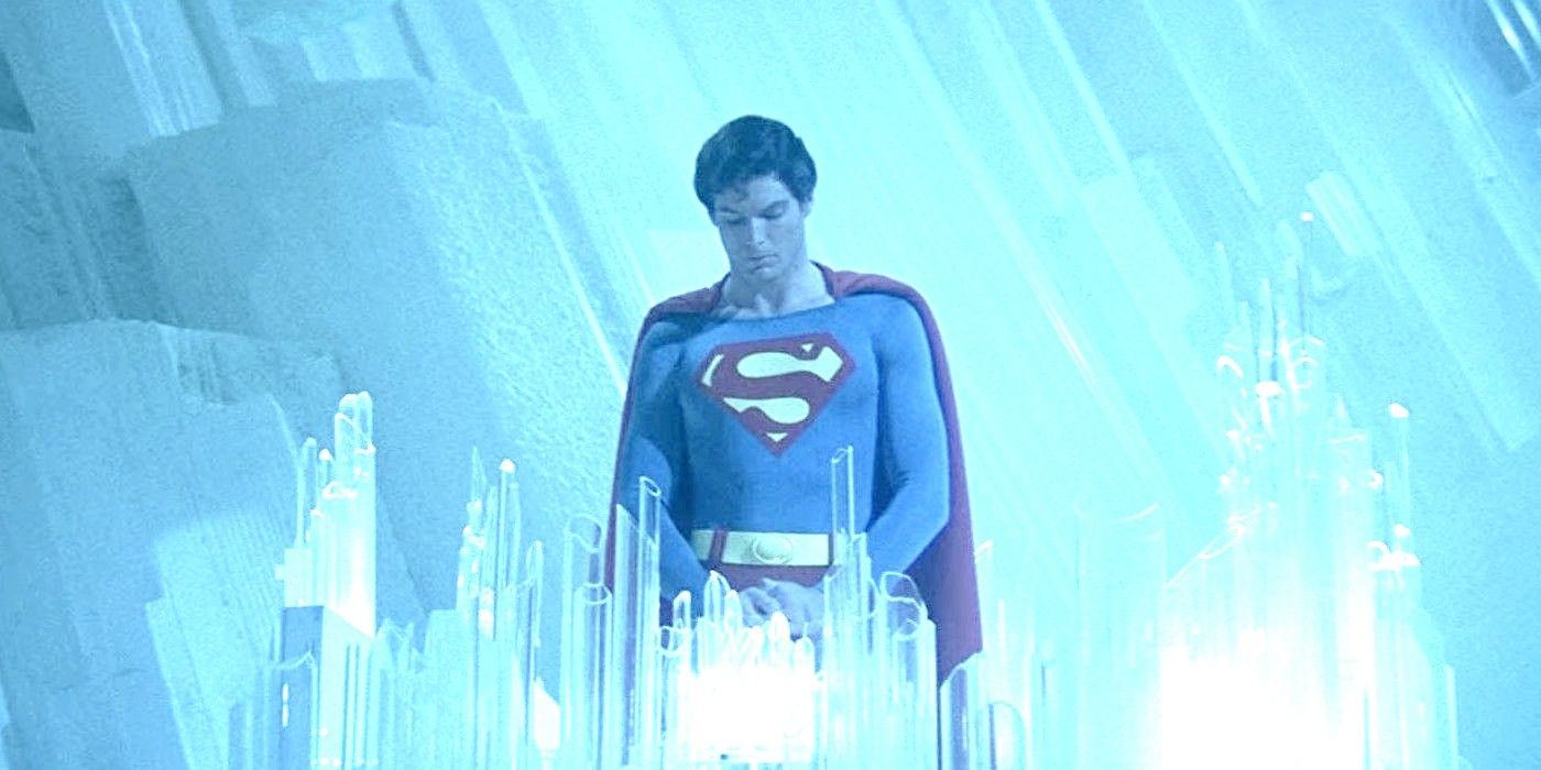 Christopher Reeve As Superman Standing In The Fortress Of Solitude In Superman Movie