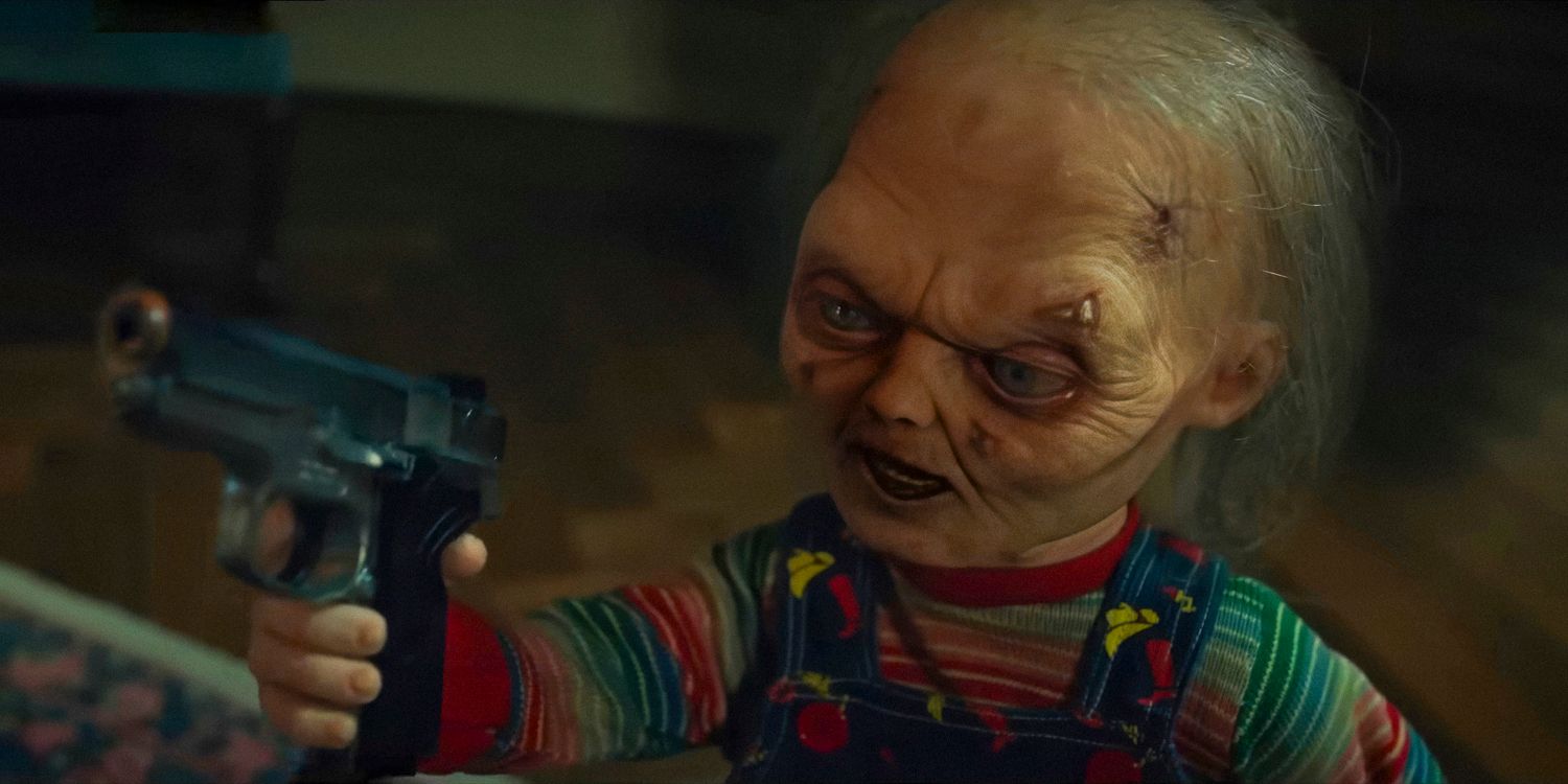 An old, wrinkled Chucky wielding a weapon in Chucky season 3 part 2 trailer