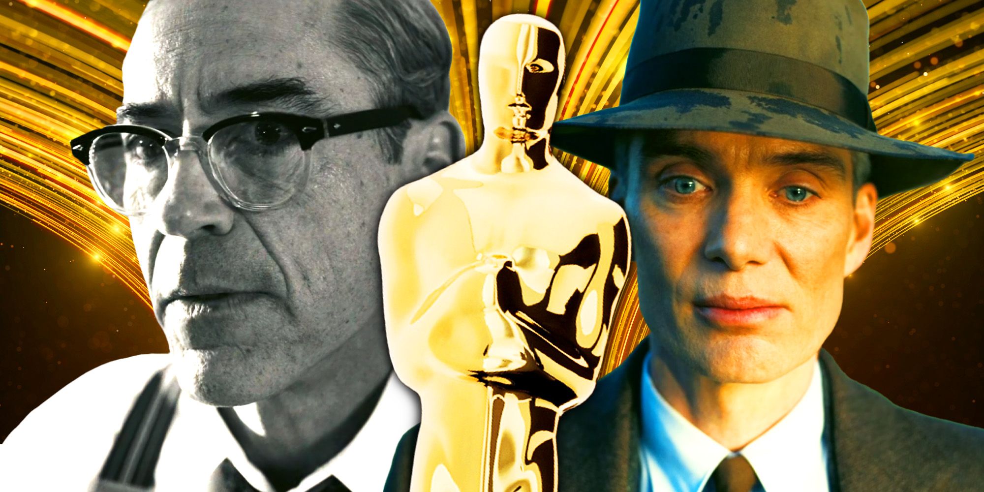 Cillian Murphy and RDJ in Oppenheimer, plus an Oscars statue