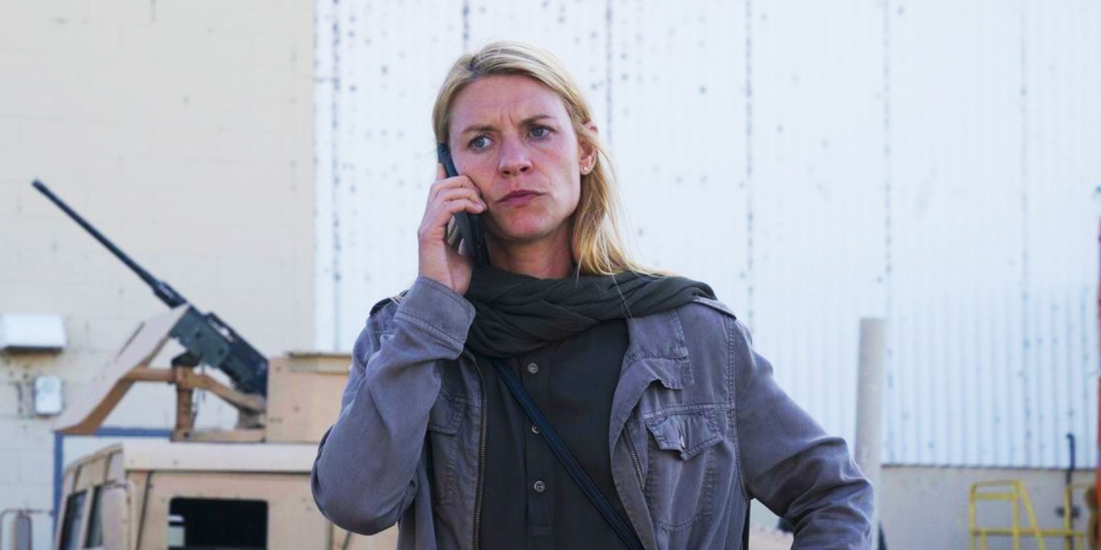 Claire Danes on the phone as Carrie Mathison in Homeland season 8