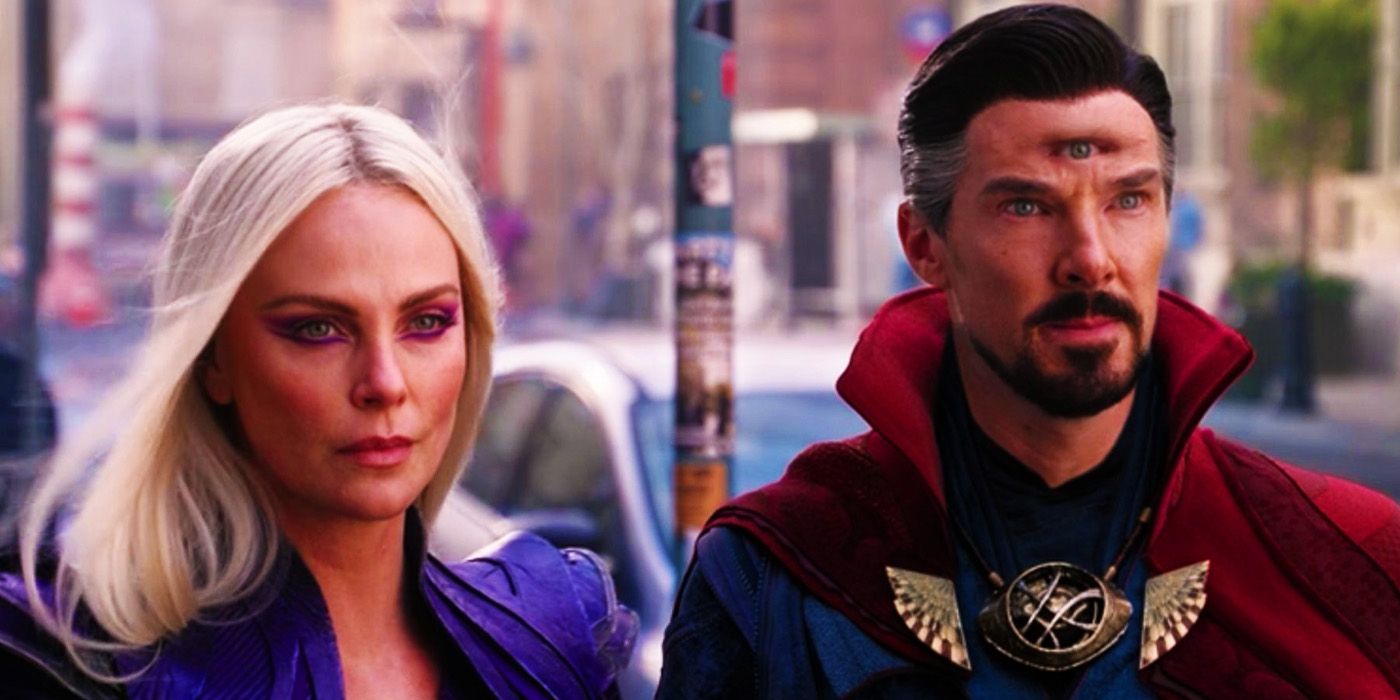 Clea and Doctor Strange with a third eye in Doctor Strange in the Multiverse of Madness