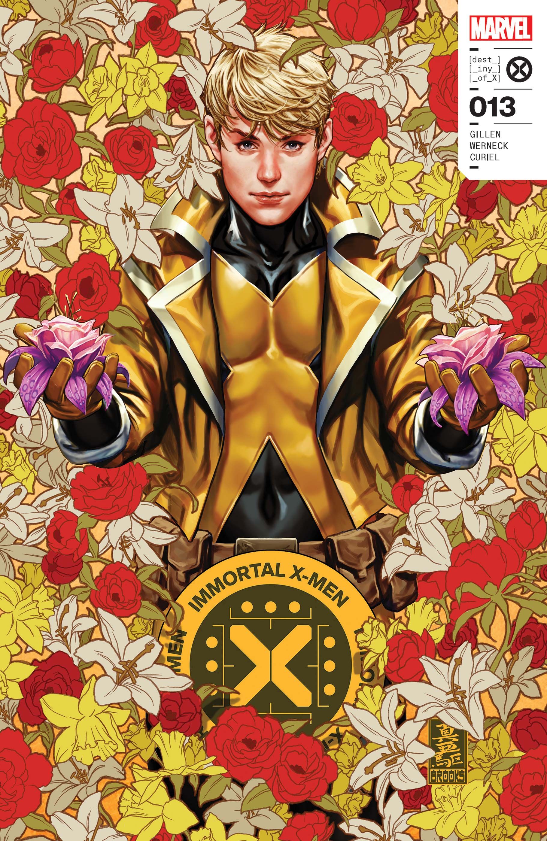 Mark Brooks' cover to Immortal X-Men #13, featuring Doug Ramsey surrounded by Krakoan flowers