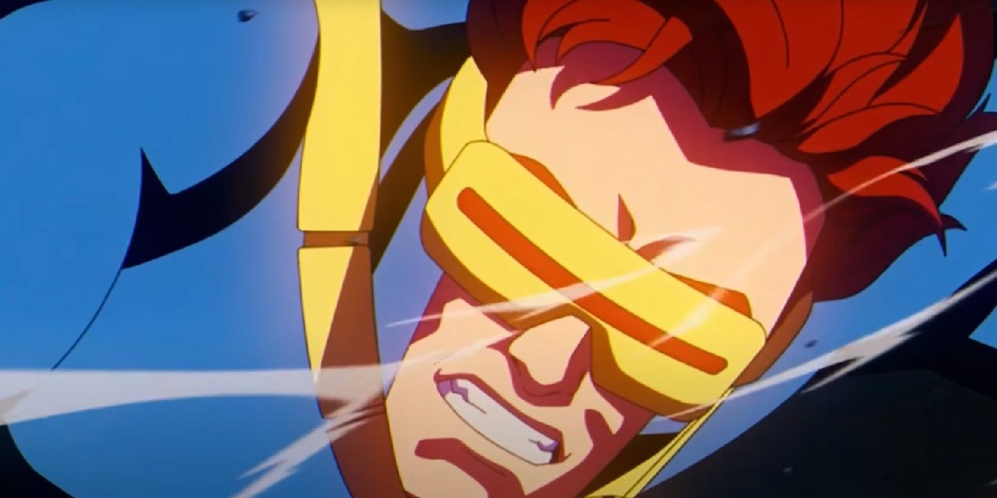 close do Ciclope enquanto ele luta contra a Fênix Negra em X-Men 97