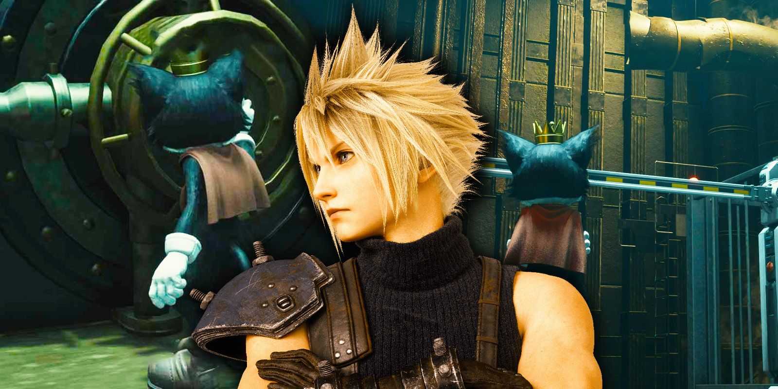 Cloud and Cait Sith open the vault in Shinra Manor from Final Fantasy 7 Rebirth