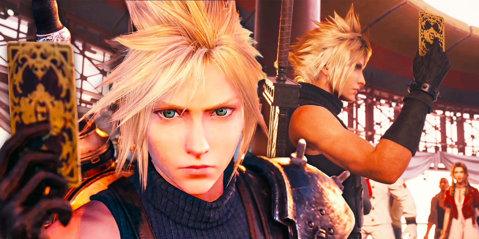 Cloud playing Queen's Blood card game in Final Fantasy 7 Rebirth