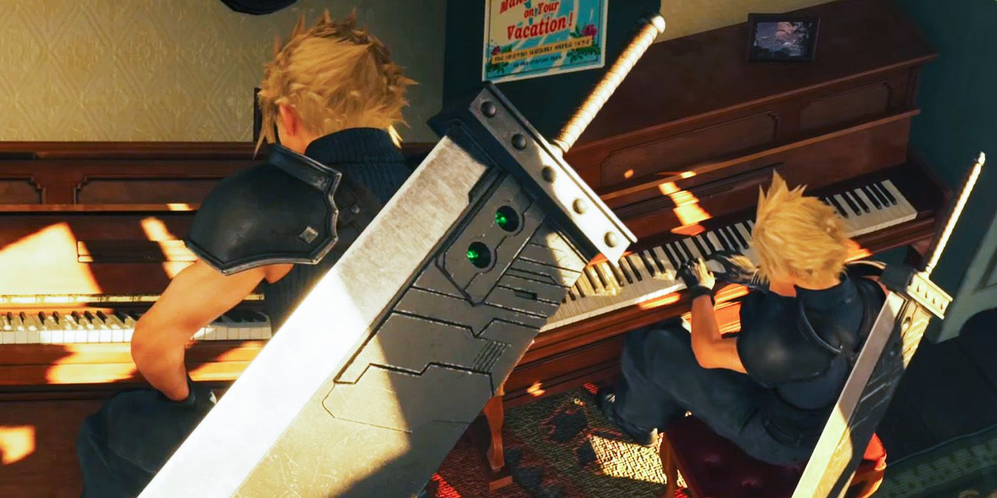 Cloud playing the Piano in Final Fantasy VII Rebirth