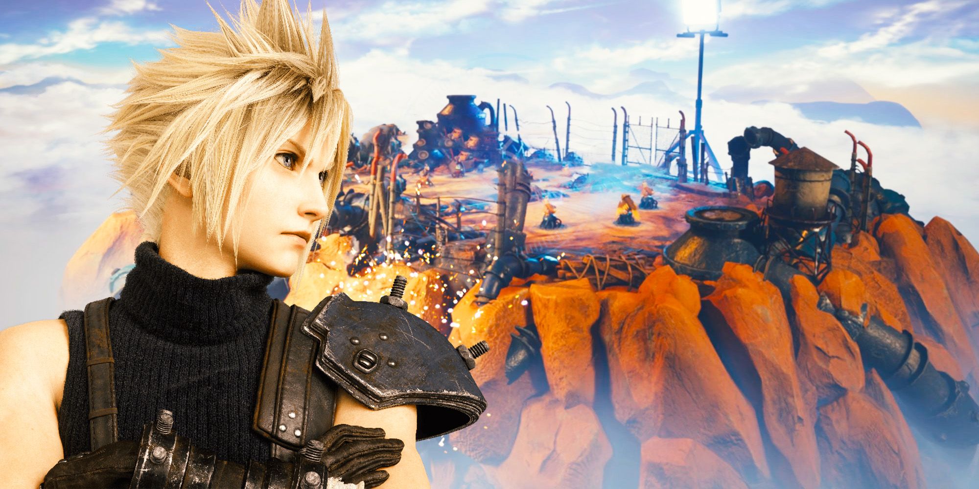 Cloud watches a match of Fort Condor in Final Fantasy 7 Rebirth