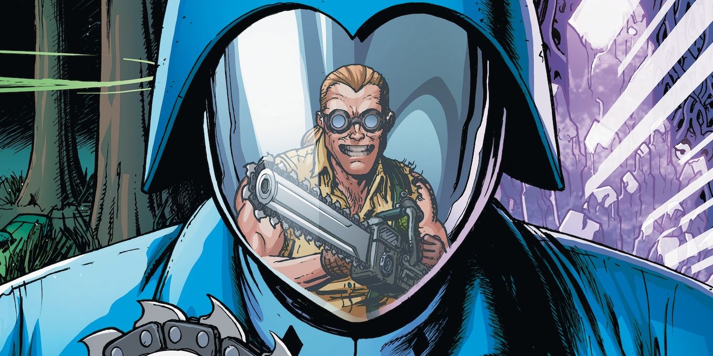 Cobra Commander with chainsaw wielding Dreadnok reflected in his mask