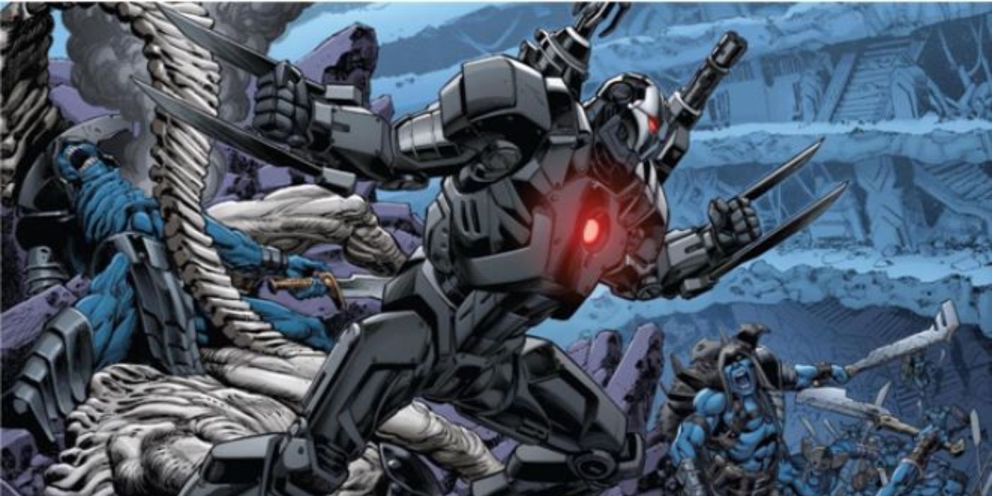 Iron Man using his Cold Iron Armor to fight dark elves in Marvel Comics