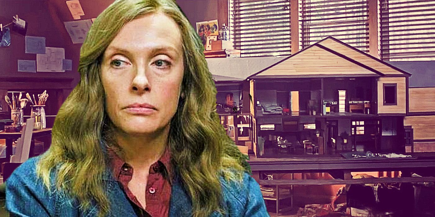 Collage of Annie (Toni Collette) and the dollhouse in Hereditary.
