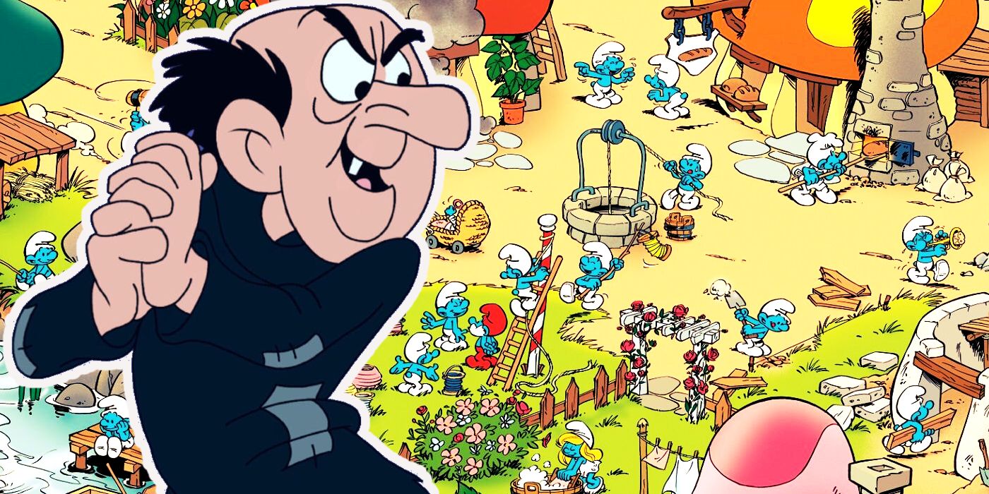 Collage of Gargamel and the Smurfs
