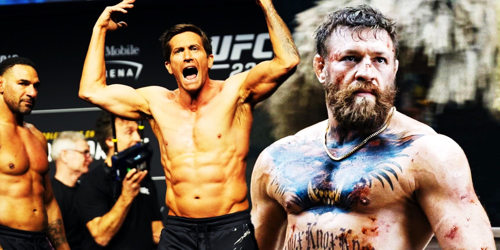 Collage of Jake Gyllenhaal and Conor McGregor in Road House 2024