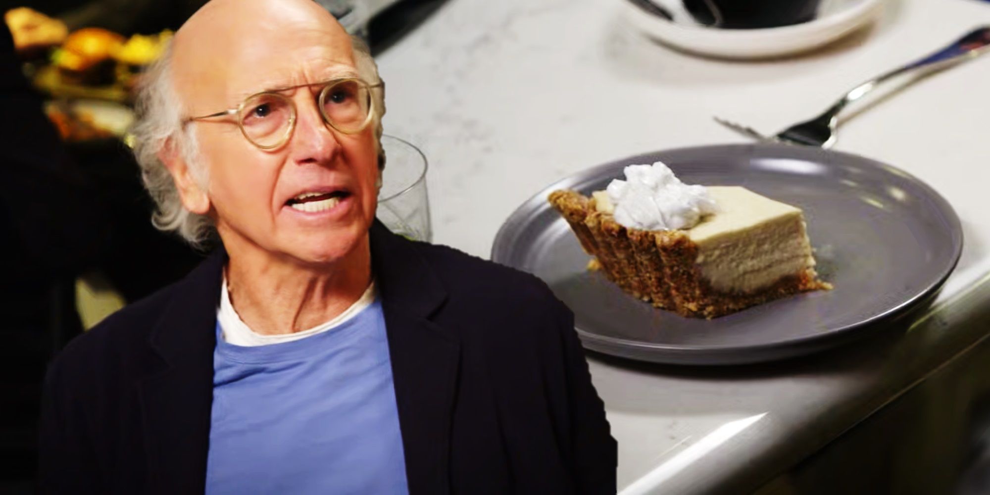 Collage of Larry and a slice of key lime pie in Curb Your Enthusiasm