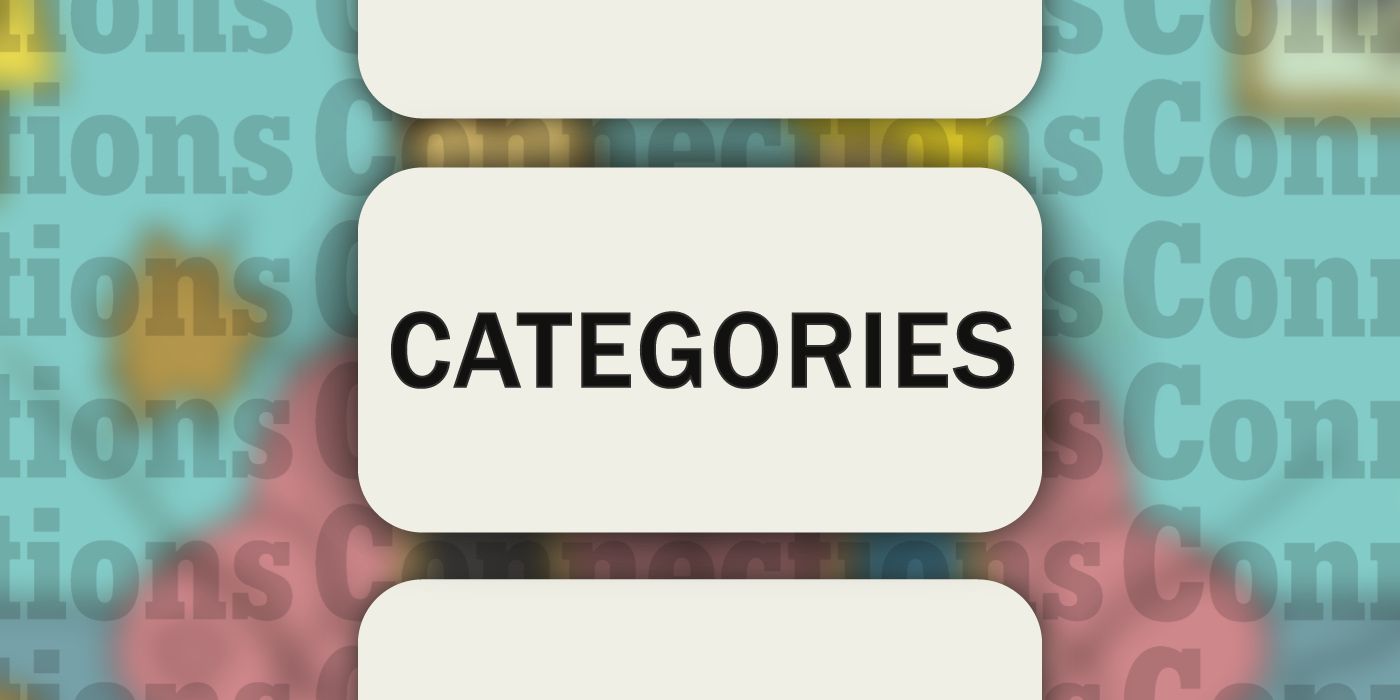 Connections March 16: The word Categories in a white box with a blurred background
