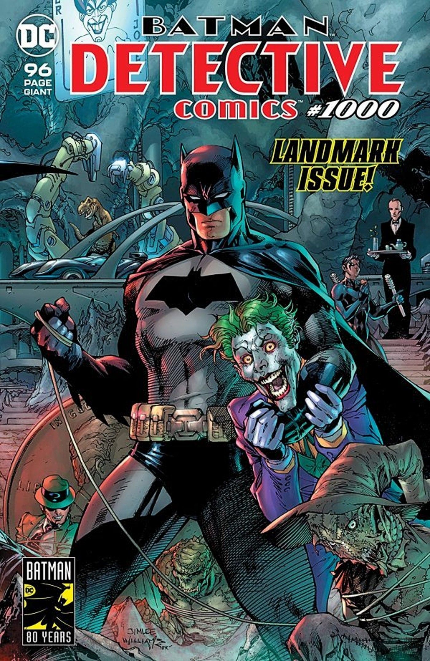 Cover for Detective Comics #1000, featuring Batman with the Joker in a headlock