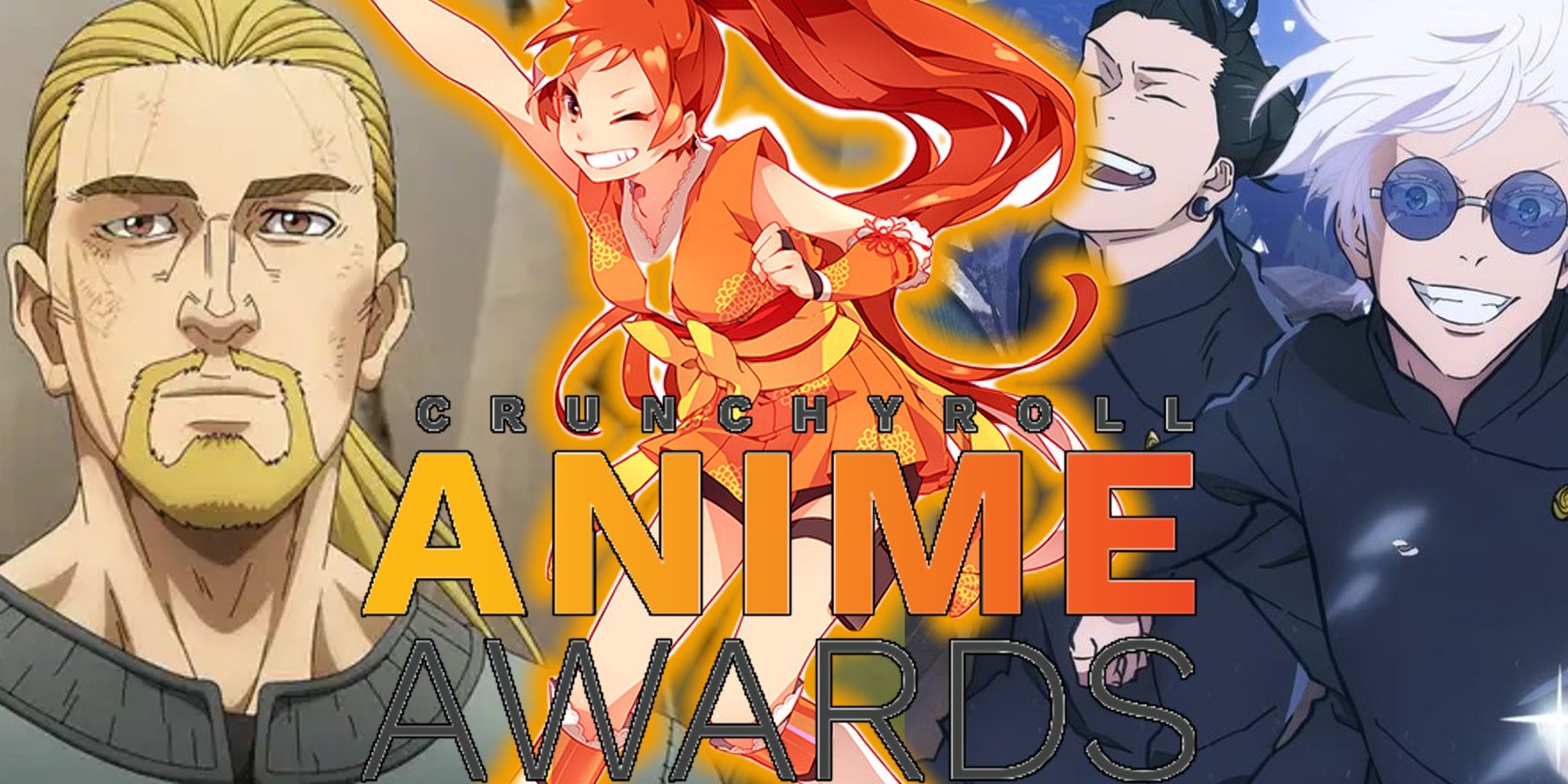 Crunchyroll Anime Awards featuring Jujutsu Kaisen and Vinland Saga with Crunchyroll-Hime in the middle