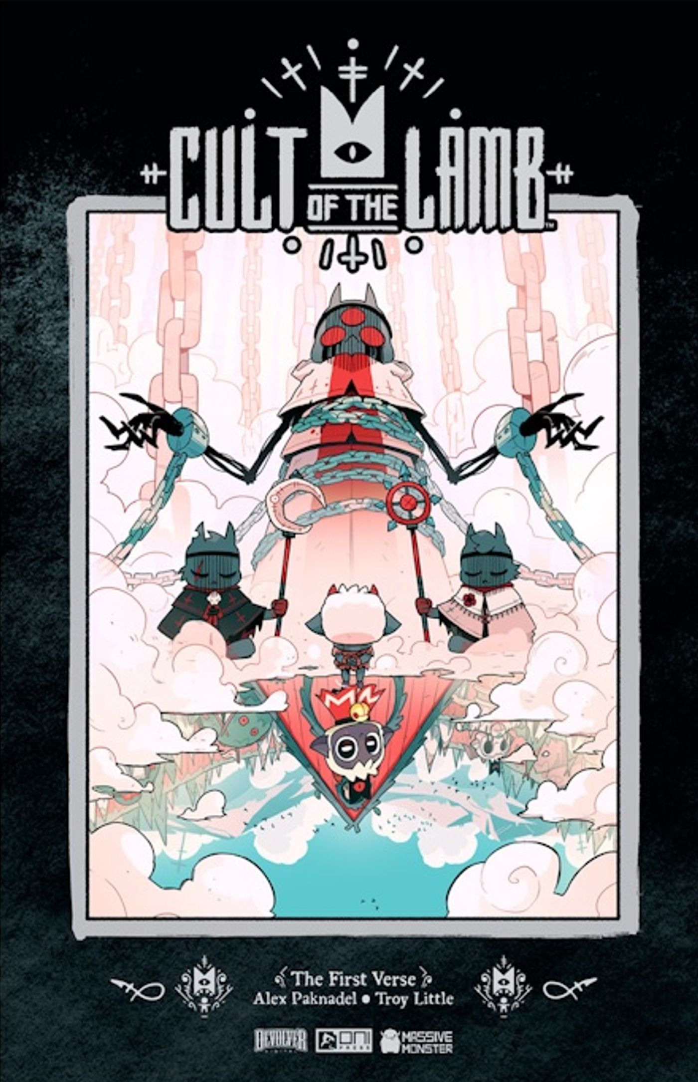 Cult of the Lamb The First Verse Third Comic Cover Featuring the Lamb Confronting His Deity and Rescuer