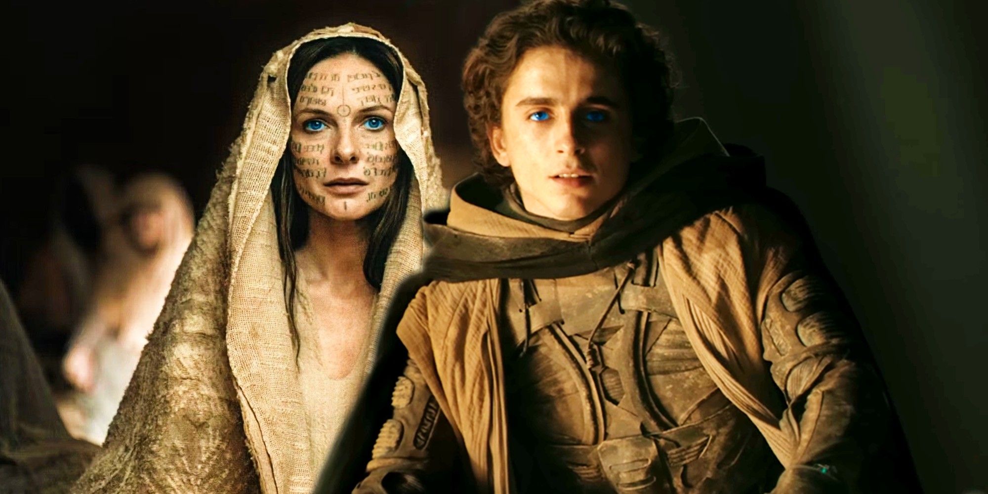 Custom image of Lady Jessica with words on her face and Paul looking at the Fremen in Dune 2