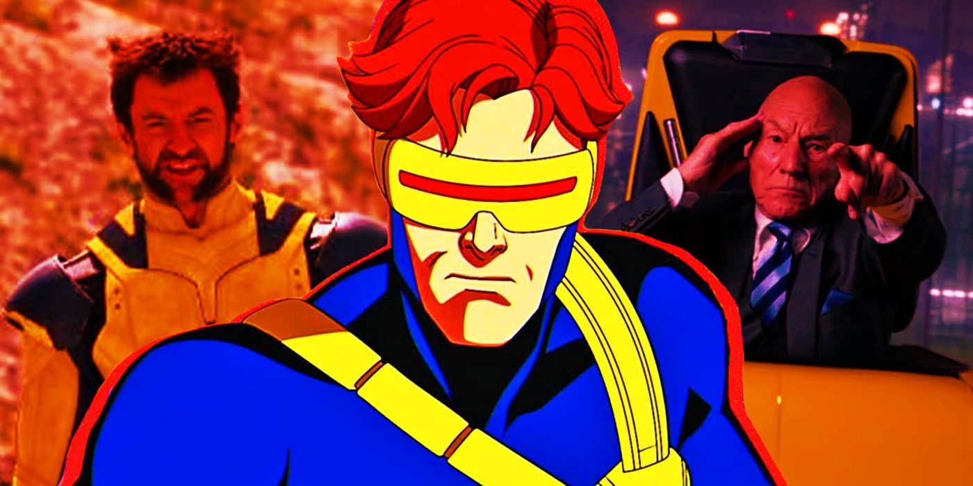Cyclops in X-Men '97 with Wolverine and Professor X in the live-action MCU