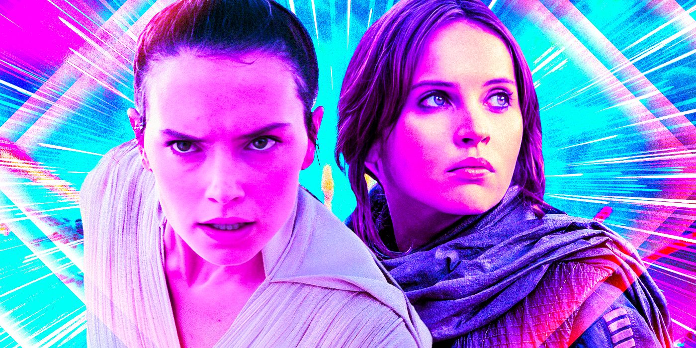 Daisy Ridley's Rey prepares to fight, superimposed with Felicity Jones' Jyn Erso in Rogue One