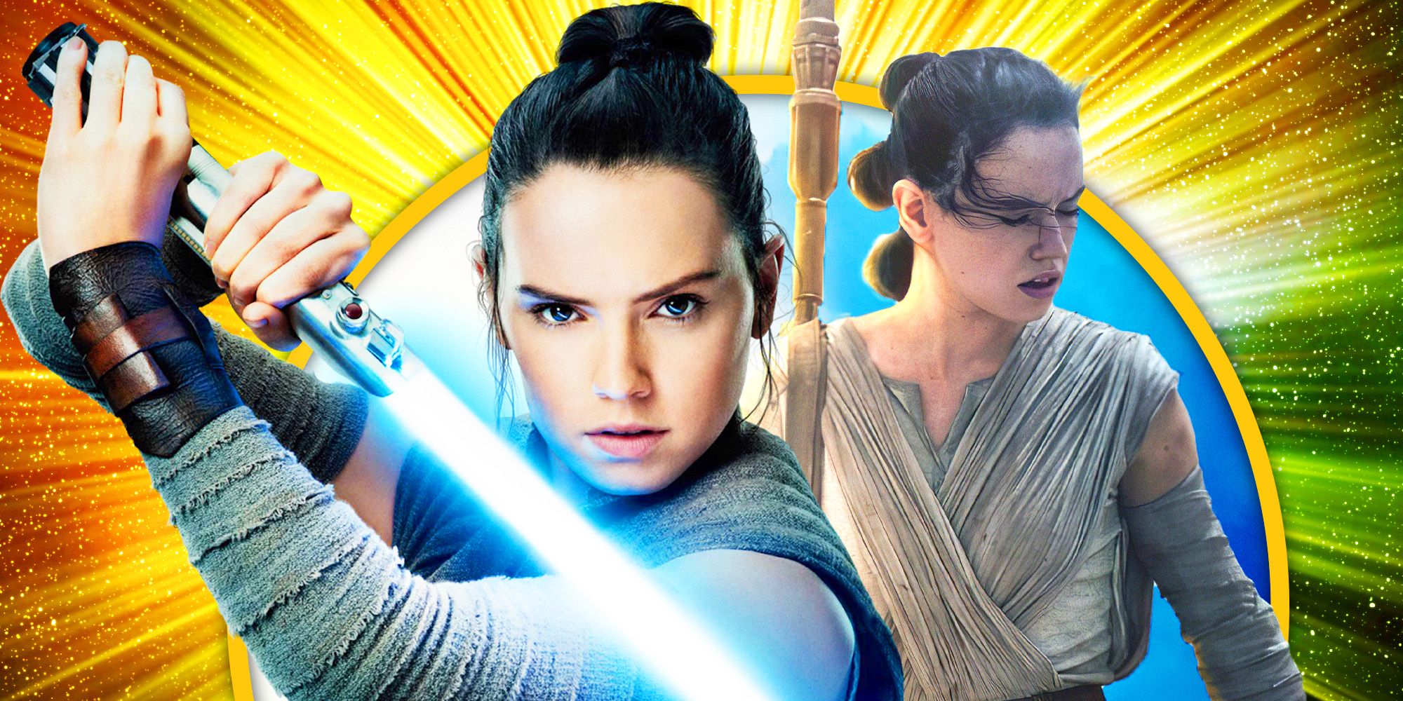 Daisy Ridley as Rey from The Force Awakens and The Last Jedi