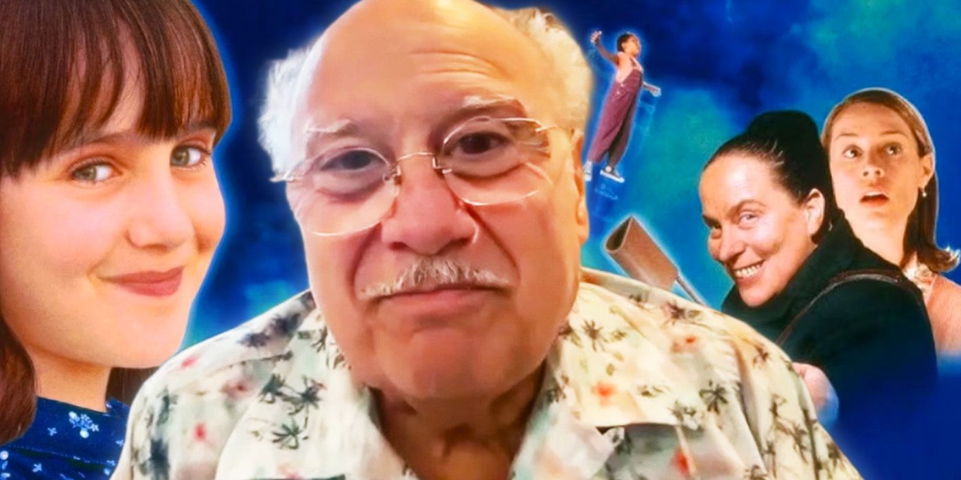 edited image of danny devito during matilda in concert interview