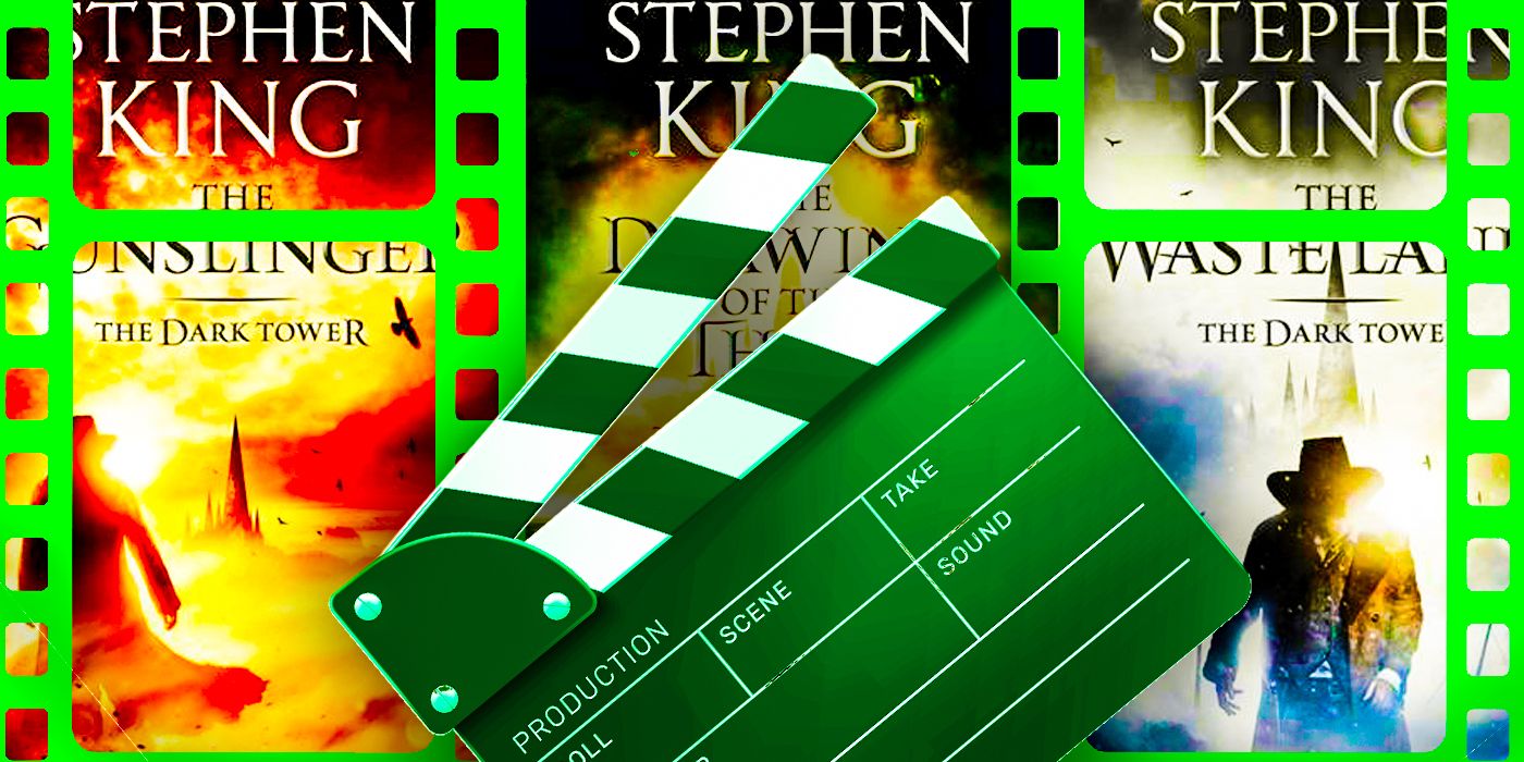 This custom image shows a clapboard in front of images of Stephen King's The Dark Tower book covers.