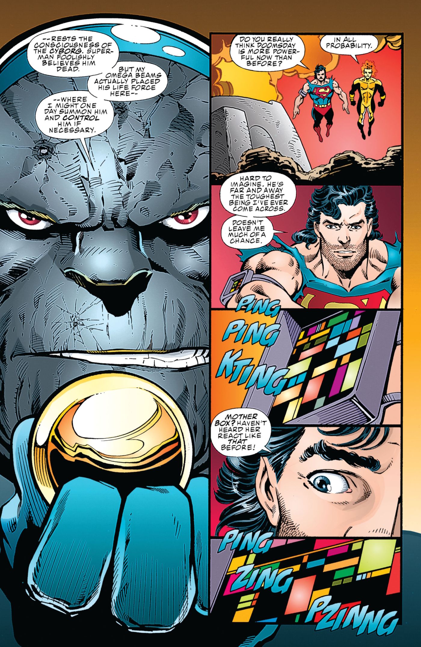 Darkseid captura a alma do super-ciborgue em uma pequena bola de gude