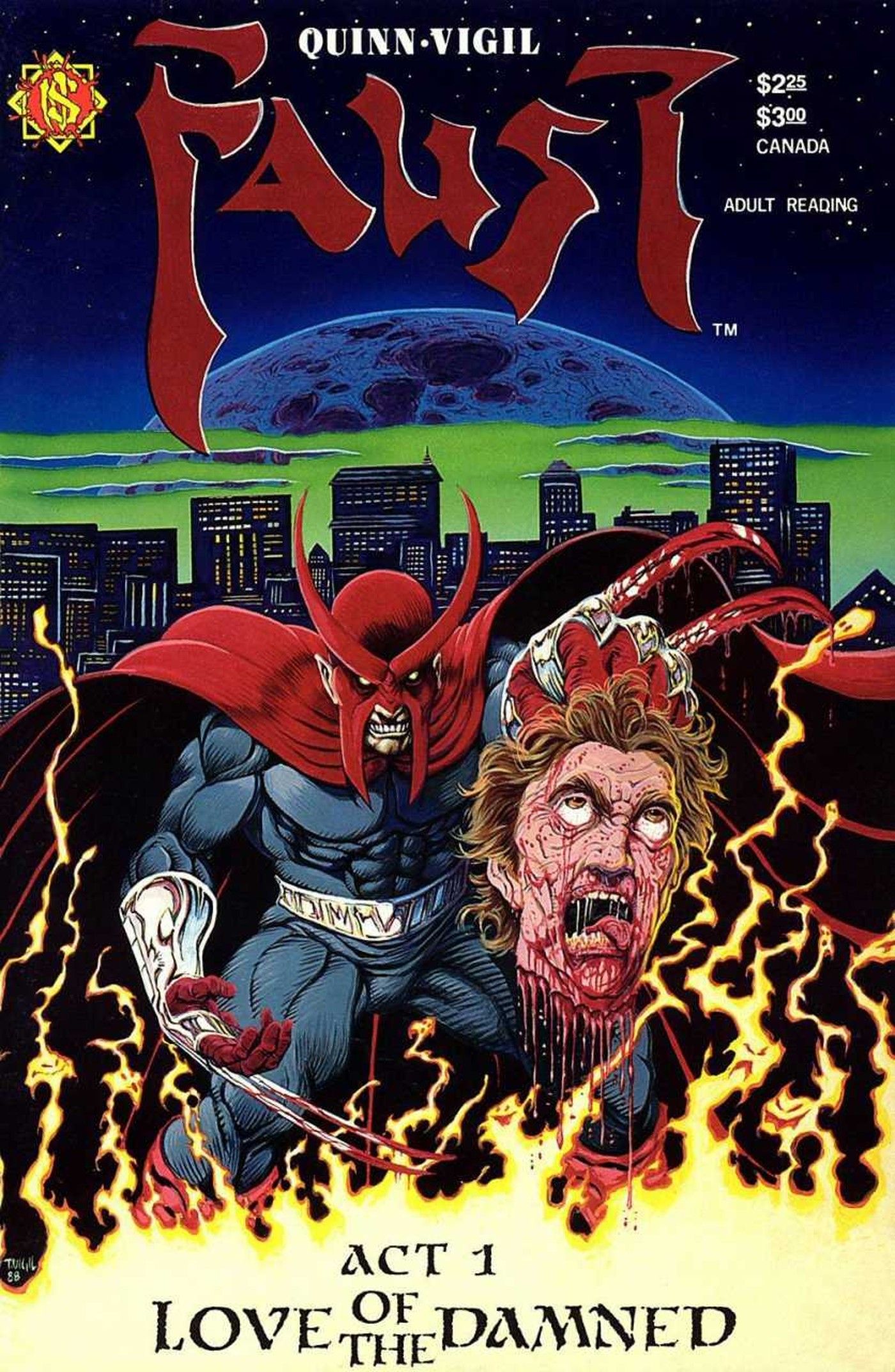 Image of a Faust cover, showing the hero holding a severed head.