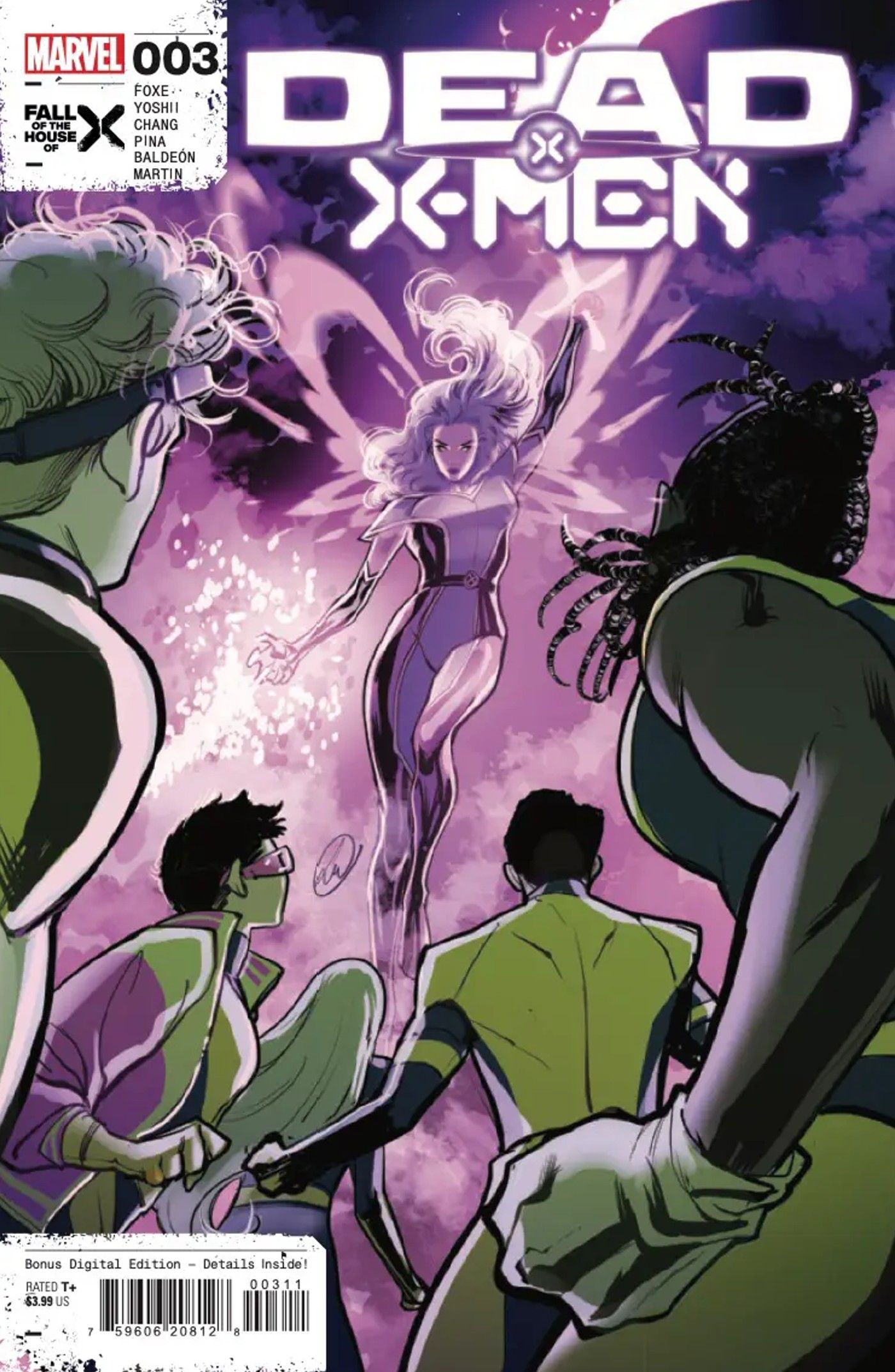 Dead X-Men #3 cobre uma mulher poderosa de roxo desce na frente do treme