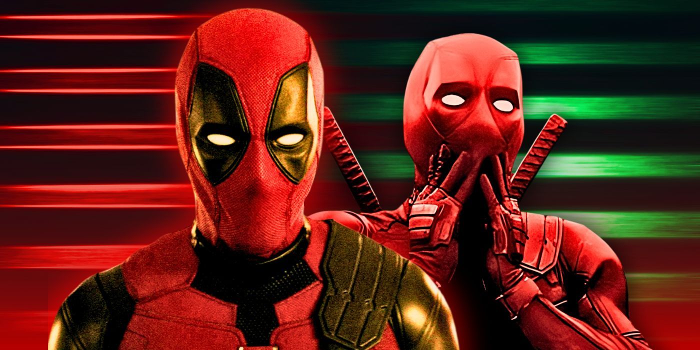 Deadpool-3 blended image with Ryan Reynolds's Deqadpool looking at the camera and holding face