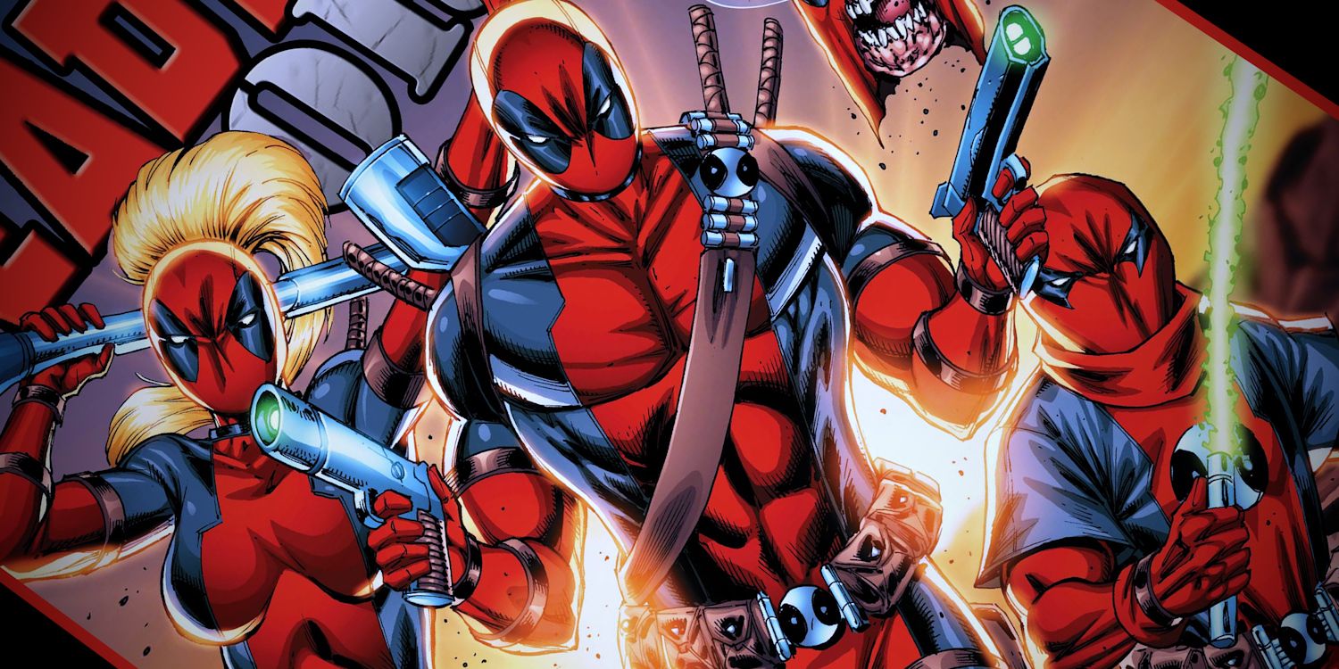 The Deadpool Corps of Lady Deadpoool and Kidpool in Marvel Comic Cover Art