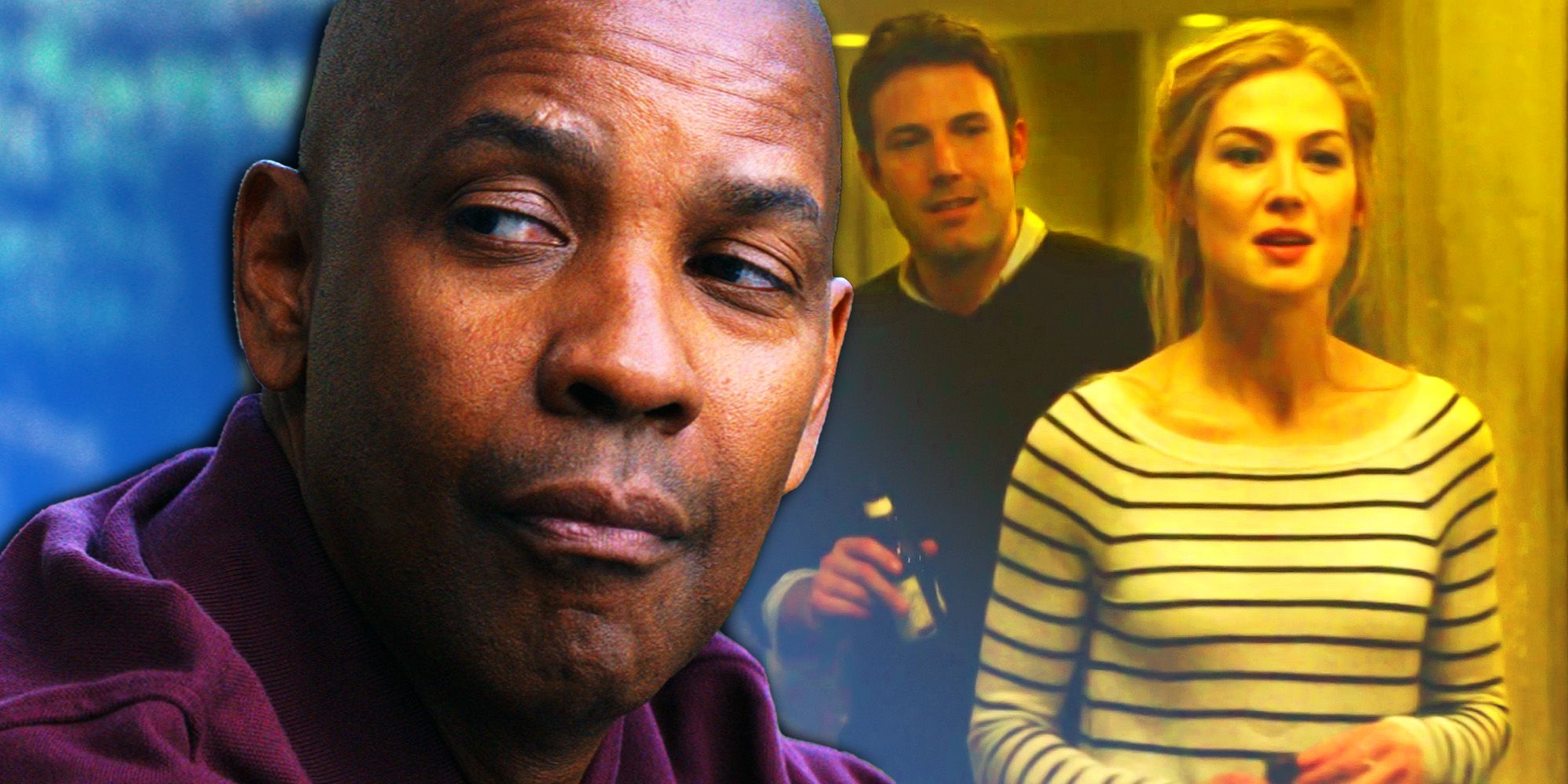 Denzel Washington from The Equalizer and Rosamund Pike and Ben Affleck from Gone Girl