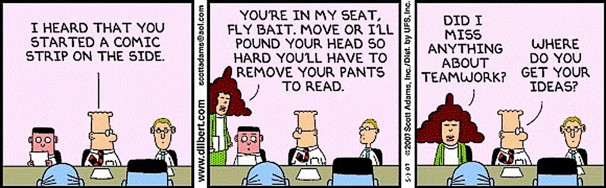 Dilbert asks the worst question for writers, "Where do you get your ideas?"