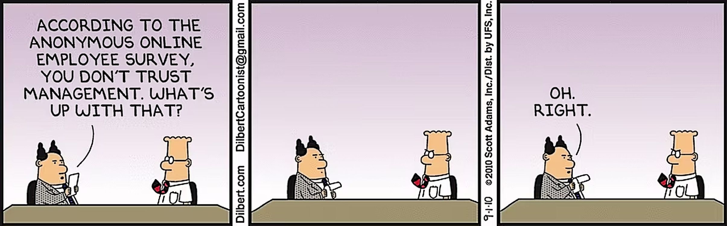 Dilbert gets entrapped by an anonymous survey