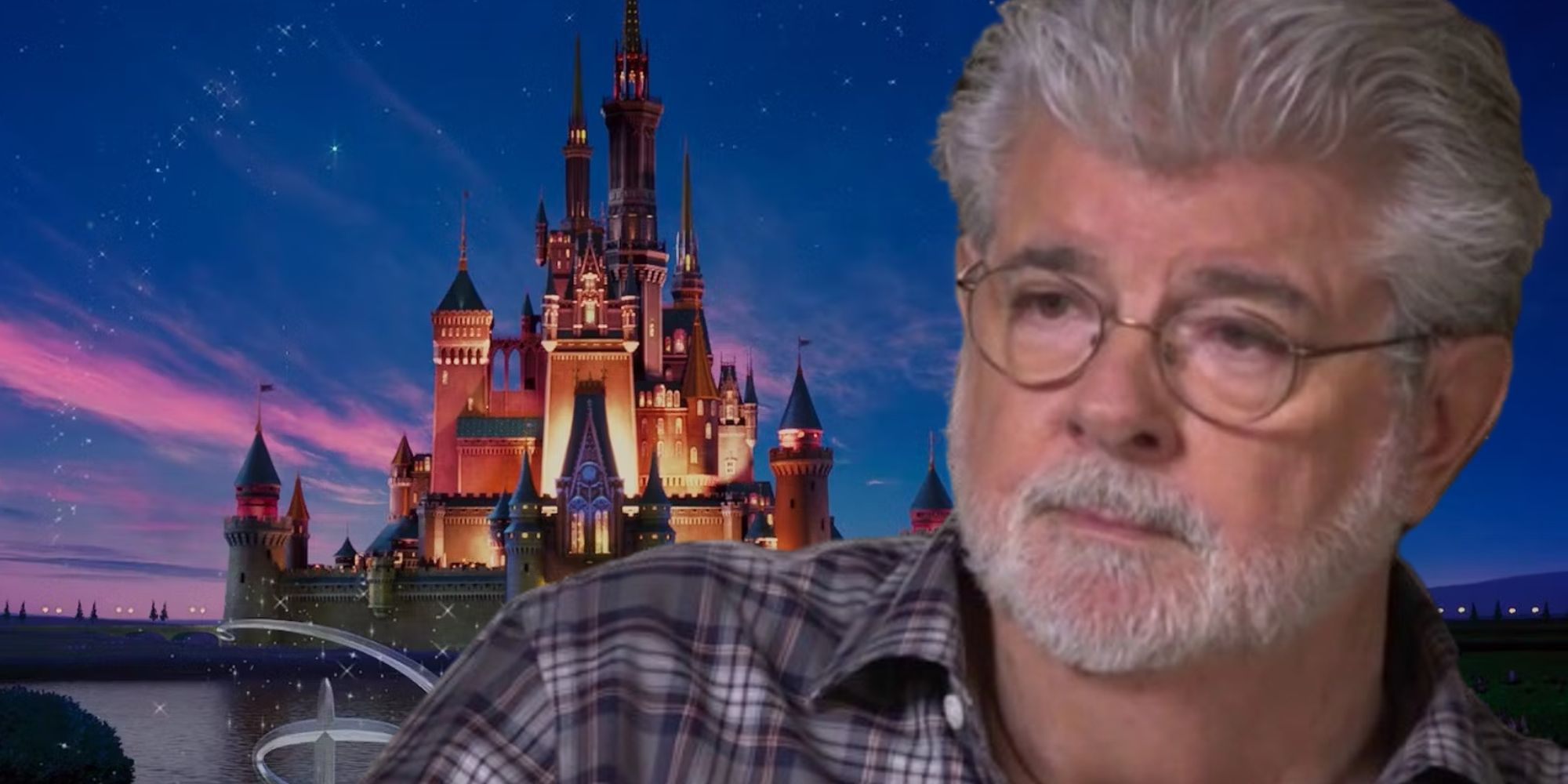 George Lucas in front of Disney Opening Logo