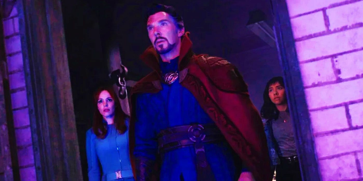 Doctor Strange, Christine Palmer and America Chavez in the Gap Junction in Doctor Strange in the Multiverse of Madness