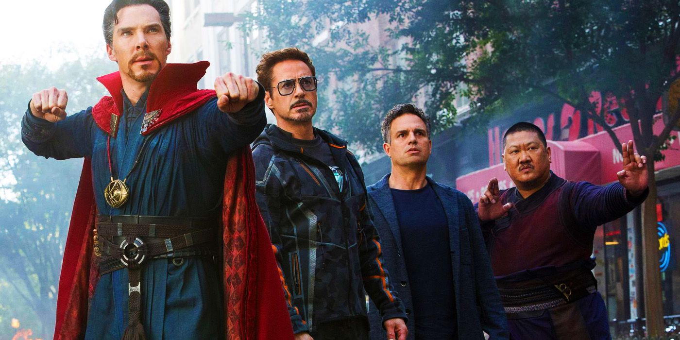 Doctor Strange, Tony Stark, Bruce Banner and Wong at the start of Avengers Infinity War