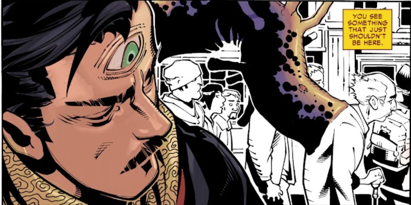 Doctor Strange viewing the magical world with his third eye in Marvel Comics