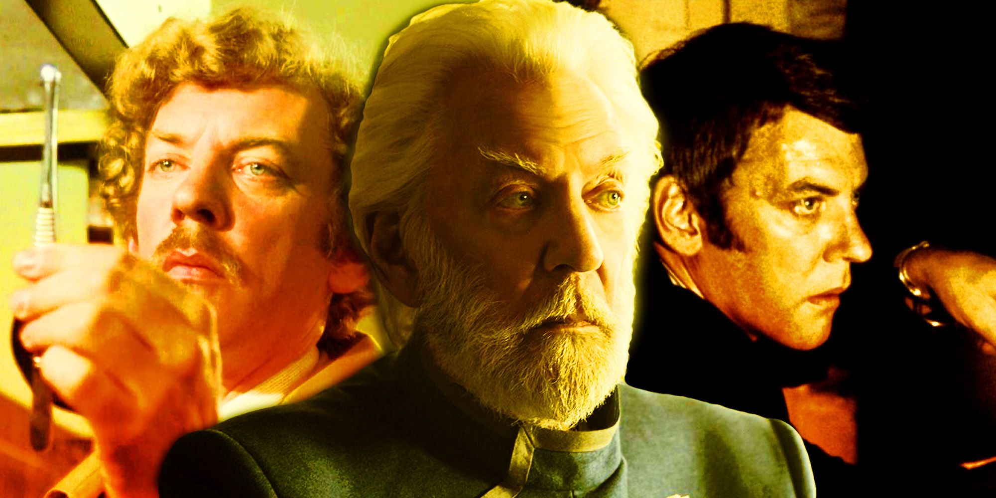 Donald Sutherland his characters in Klute, Invasion of the Body Snatchers, and The Hunger Games