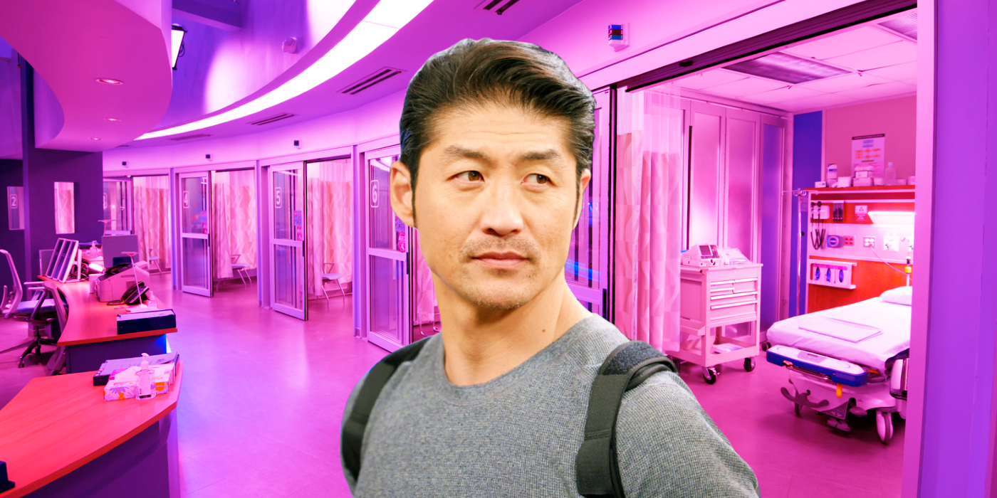 Dr. Choi in Chicago Med with the purple hue of the hospital's hall and rooms in the background