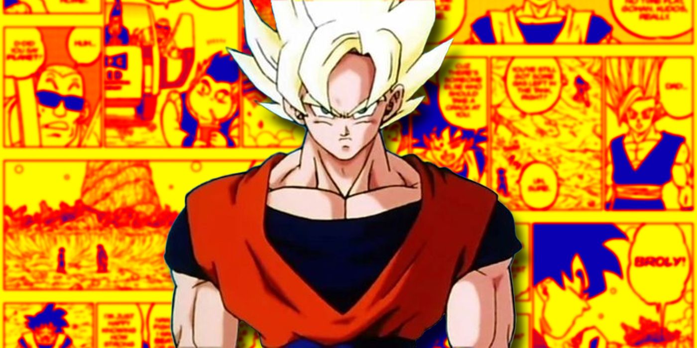 Dragon Ball Super: Goku looking determined in front of panels from chapter 103