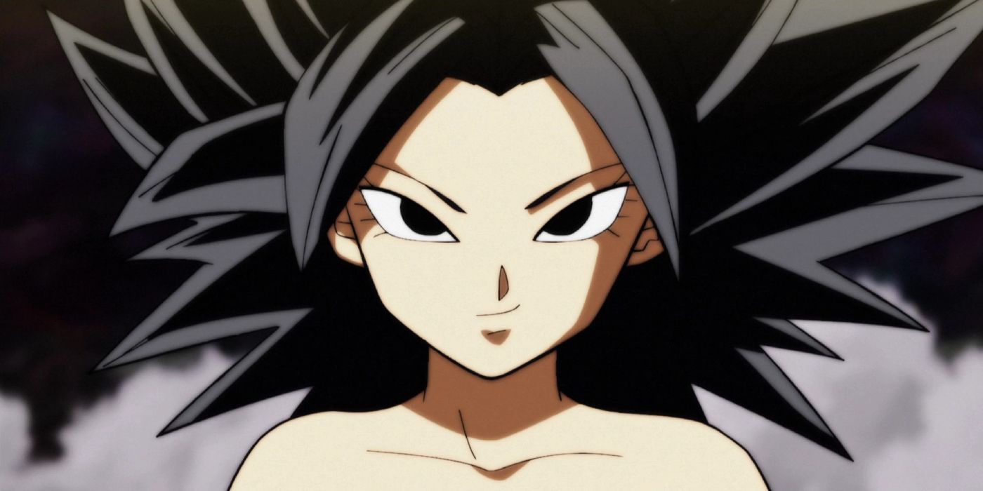 Dragon Ball Super's Caulifla looking confident with a smirk and smoke behind her.