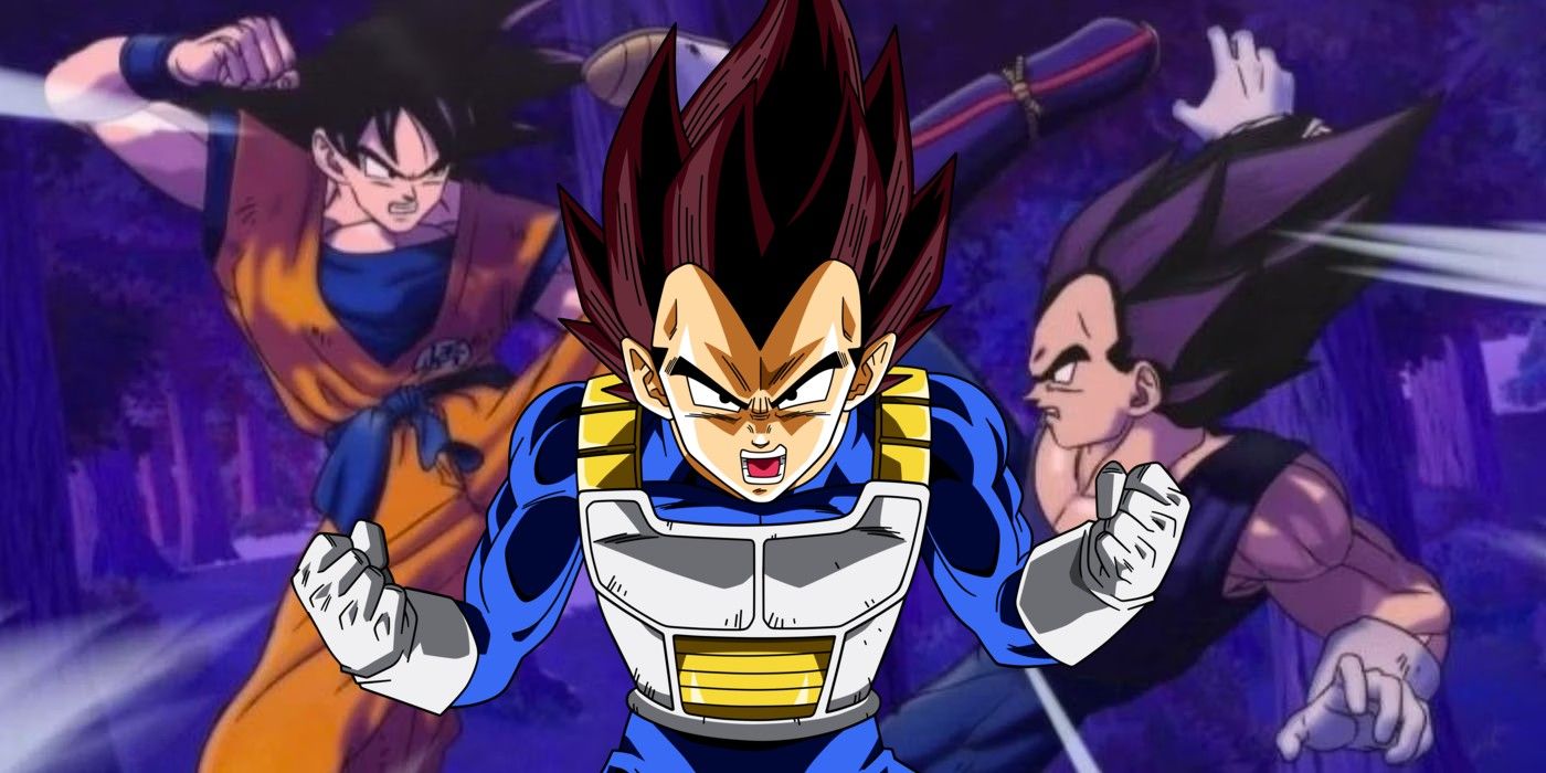Vegeta stands angry in front of his Dragon Ball Super fight against Goku